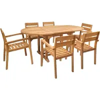 Endorphin.es Gartenmöbel Set 7tlg. Teakholz, Tisch oval 180cm, ausziehbar mit 6 Stühlen stapelbar
