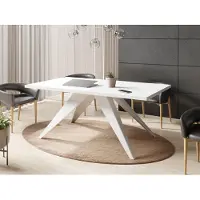 WFL GROUP Esstisch Venus im Modern Still, Rechteckig Tisch - Ausziehbar von 160 cm bis 260 cm, Pulverbeschichtete Weiße Metallbeine - 160 x 90 cm - Weiß
