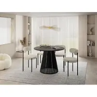 WFL GROUP Esstisch Rund Ausziehbar mit Lamellen im Loft-Stil – 120 bis 200 cm – Industrieller Tisch mit Schwarzen Metallbeinen, Platzsparend für Wohnzimmer oder Esszimmer – Beton-Optik Dunkelgrau