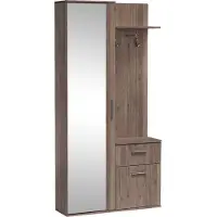 WFL GROUP Garderoben-Set 97 cm mit Spiegel & Stauraum – Mit Haken, Schublade & Ablagen – Flurgarderobe, Wandgarderobe für Diele, Flur, Eingang – Trüffel Eiche – Links oder Rechts – Garderobenschrank Nex