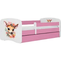 WFL GROUP Kinderbett Rosa 70x140 80x160 80x180 cm – mit Matratze, Rausfallschutz und Schublade – Jugendbett für Mädchen – Stabil und Sicher – Bambi – 180x80 cm