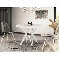 WFL GROUP Runder Tisch für das Esszimmer - 100 oder 120 cm Durchmesser - Ausziehbarer Tisch mit Pulverbeschichteten Weißen Metallbeinen - Industriestil - 120 cm - Weiß