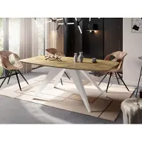 WFL GROUP Ausziehbarer Esstisch im Loft-Stil - Industrieller Tisch mit Weißen Metallbeinen - Modernes Design für Wohnzimmer - 180 cm Ausziehbar auf 220 cm - Lancelot Eiche