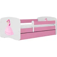 WFL GROUP Kinderbett Rosa 70x140 80x160 80x180 cm – mit Matratze, Rausfallschutz und Schublade – Jugendbett für Mädchen – Stabil und Sicher – Prinzessin – 160x80 cm