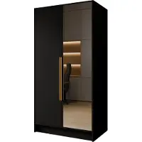 WFL GROUP Kleiderschrank mit Spiegel, Drehtüren mit Goldene Metallgriffe – 100 cm Breit Garderobenschrank mit viel Stauraum für Ankleide – Spiegelkleiderschrank im Scandi-Stil – Schwarz