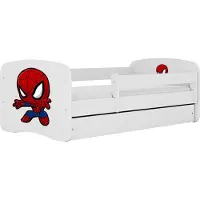 WFL GROUP Kinderbett Weiß 70x140 80x160 80x180 cm – mit Matratze, Rausfallschutz und Schublade – Jugendbett für Mädchen und Jungen – Stabil und Sicher – Spider – 140x70 cm