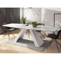 WFL GROUP Esstisch Monte Weiß im Modern Stil, Rechteckiger Tisch in Weißer Marmoroptik - Ausziehbar von 160 cm bis 200 cm, Pulverbeschichtete Weiße Metallbeine - 160 x 80 cm - Marmor Weiß