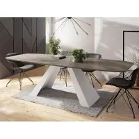 WFL GROUP Esstisch Monte Weiß im Modern Stil, Rechteckiger Tisch - Ausziehbar von 180 cm bis 220 cm, Pulverbeschichtete Weiße Metallbeine - 180 x 90 cm - Chicago Beton Grau