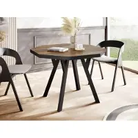 WFL GROUP Moderner Runder Ausziehbarer Esstisch Desmond mit Schwarz Holzbeinen – Erweiterbar bis 200 cm, Ideal für 4 bis 8 Personen - Loft-Stil Tisch für Esszimmer oder Küche - Arvadonna Chestnut