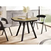 WFL GROUP Moderner Runder Ausziehbarer Esstisch Desmond mit Schwarz Holzbeinen – Erweiterbar bis 150 cm, Ideal für 4 bis 8 Personen - Loft-Stil Tisch für Esszimmer oder Küche - Wotan Eiche