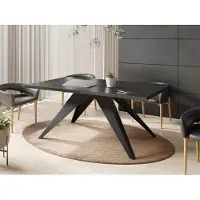 WFL GROUP Esstisch Vance im Modern Still, Rechteckig Tisch in Schwarzer Marmoroptik - Ausziehbar von 140 cm bis 240 cm, Pulverbeschichtete Schwarze Metallbeine - 140 x 80 cm - Marmor Schwarz