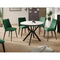 WFL GROUP Runder Ausziehbar Tisch in Weißer Marmoroptik für das Esszimmer - Tischrand Schwarzes Nachbildung - 100 oder 120 cm - Ausziehbarer Tisch mit Pulverbeschichteten Schwarzen Metallbeinen - 120 cm