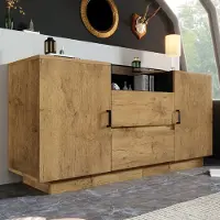 STILVORA Sideboard Holzwerkstoff Eiche mit ESG-Glas, 140x40x70 cm, 2 Türen & 2 Schubladen