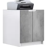 Vladon Druckerkommode Logan, Germany, Aktenschrank mit 2 Fächern und 2 Türen, Korpus in Weiß matt, Fronten in Beton Dunkel Optik (51 x 60,5 x 54 cm)