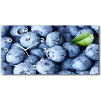 Tulup Wanduhr aus Glas – 60x30 cm - Glasbild - Glasuhr - Gehärtetes Glas - weisse-zeiger - Blaubeeren