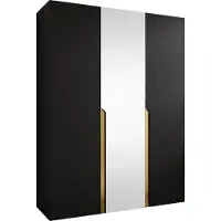 Mirjan 24 Kleiderschrank Mila 2 150 mit Spiegel, Schlafzimmer, Kleiderschrank, mit drei Drehturen und mit zwei Kleiderstange, Modern, Garderobenschrank (Farbe: Schwarz + Gold)