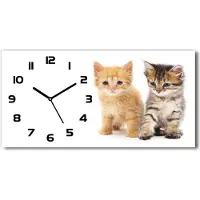 Tulup Wanduhr aus Glas – 60x30 cm - Glasbild - Glasuhr - Gehärtetes Glas - schwarze-zeiger - Brown und rote Katze