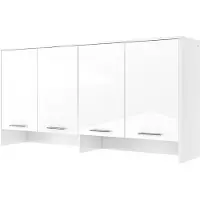 Furniture24 Aufsatz Concept PRO CP11 Schrank 4 Türiger für Wandklappbetten Horizontal Weiß/Weiß Hochglanz