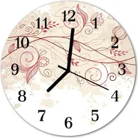 Tulup Glasuhr Wanduhr Küchenuhr Echt-Glas 30fi cm Blume Kunst beige
