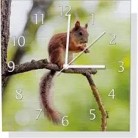 Wallario Design Wanduhr Eichhörnchen auf einem Ast aus Aluverbund, Größe 30 x 30 cm