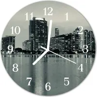 Tulup Glasuhr Wanduhr Küchenuhr Echt-Glas 30fi cm Skyline grau