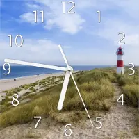 Wallario Design Wanduhr Am Strand von Sylt Leuchtturm auf der Düne Panorama aus Echtglas, Größe 20 x 20 cm