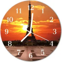 Tulup Glasuhr Wanduhr Küchenuhr Echt-Glas 30fi cm Eiffelturm orange