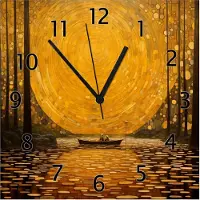 Wallario Design Wanduhr Goldene Flussfahrt aus Echtglas, Größe 30 x 30 cm