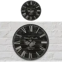 Cepewa Wanduhr XL Ø60cm schwarz Vintage Shabby Chic Küchenuhr Uhr Wohnzimmeruhr batteriebetrieben