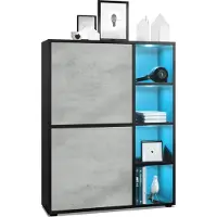 Vladon Highboard Schrank Anrichte Cuba mit 8 Fächern, Germany, Korpus in Schwarz matt / Fronten in Beton Oxid Optik, mit RGB LED Beleuchtung