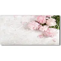 Tulup Wanduhr aus Glas – 60x30 cm - Glasbild - Glasuhr - Gehärtetes Glas - weisse-zeiger - Pfingstrosen
