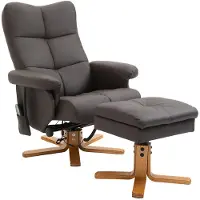 SUGIFT Relaxsessel 360° drehbar, Massagesessel mit Hocker & 10 Vibrationspunkten, Fernsehsessel Kunstleder, Braun | 80x86x99 cm | 145° neigbar