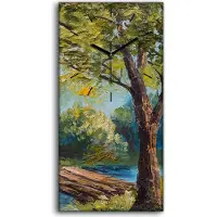 Coloray Küchenuhr Bürouhr Leinwand Uhr Geräuschlos 30x60 Baum See Sommer Wald Brücke - schwarze Hände