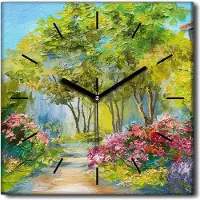 Coloray Uhr auf Leinwand 30x30 cm Wand Uhr Dekoration Wohnzimmer Segeltuch schwarze Hände -Landschaft der Graswald