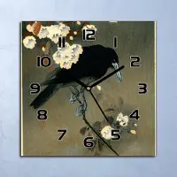 Coloray Wanduhr Echt-Glas-Küchenuhr Das Krähenbild Quarz Lautlos 30x30 Deko Bilder