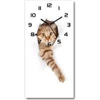 Tulup Wanduhr aus Glas – 30x60 cm - Glasbild - Glasuhr - Gehärtetes Glas -Katze