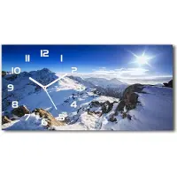 Tulup Wanduhr aus Glas – 60x30 cm - Glasbild - Glasuhr - Gehärtetes Glas - weisse-zeiger - Tatra Gipfel
