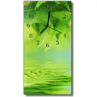 Tulup Glasuhr Wanduhr Küchenuhr Echt-Glas 30x60 Blätter Wasser Grün