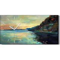 Coloray Wandbild Leinwand Bilder Wanduhr 60x30 Malerei Ozean Meer Klippen Seelandschaft - weiße Hände