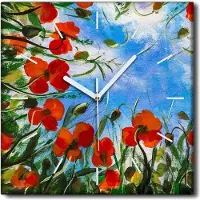 Coloray Uhr auf Leinwand 30x30 cm Wand Uhr Dekoration Wohnzimmer Segeltuch weiße Zeiger -Maki Meadow Landschaft.