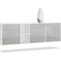 Vladon Kommode Cuba, Germany, Weiß matt/Beton Oxid Optik - Modernes Sideboard für Ihr Wohnbereich - (BxHxT) 182x53x35 cm