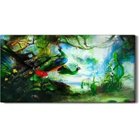 Coloray Dekor Leinwand Uhr Wandbilder 60x30 Malerei Wald Bäume Tier Pfau Kunst - schwarze Hände