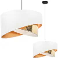 Light11 HOME ASTI Hängelampe, schräg, schwarz, 1 flacher Lampenschirm, weißgolden, TS