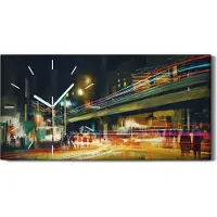 Coloray Küchenuhr Bürouhr Leinwand Uhr 60x30 digitales Malen Stadt Straße bei Nacht - weiße Hände
