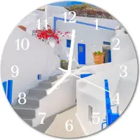Tulup Glasuhr Wanduhr Küchenuhr Echt-Glas 30fi cm Santorin weiß
