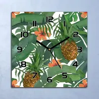 Coloray Wanduhr Echt-Glas-Küchenuhr Tropische Ananas Quarz Lautlos 30x30 Deko Bilder