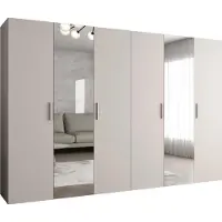 MEBLE KRYSPOL Schrank 300x202x52 cm mit Kleiderstange & Spiegel, 6xTür, BARI, Kaschmir, Griff Silber