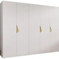 MEBLE KRYSPOL Schrank 250x202x52 cm mit Kleiderstange, 5xTür, SANDI, Weiß, Griff Gold