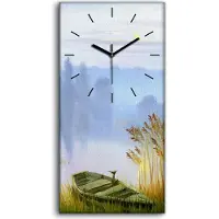 Coloray Dekor Leinwand Uhr Wandbilder 30x60 Kunst Bild Holzboot an Land Wasser - schwarze Hände