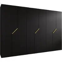 MEBLE KRYSPOL Schrank 300x202x52 cm mit Kleiderstange, 6xTür, ANDREW, Schwarz, Griff Gold